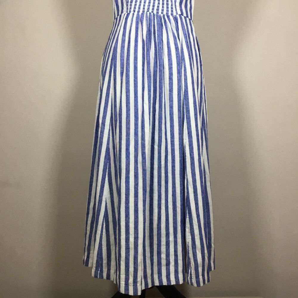 Linen blend maxi dress blue white stripe loveheart neckline smocked back sz S - Picture 7 of 8